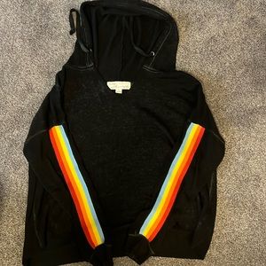 Women’s ultra soft vintage Havana, hooded sweatshirt with rainbow stripe sleeves